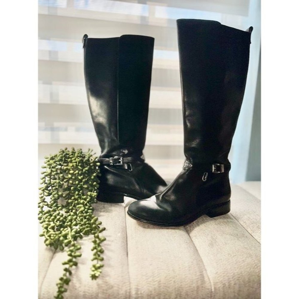 Michael Kors Arley Black Knee High Leather Riding Boots Size 9